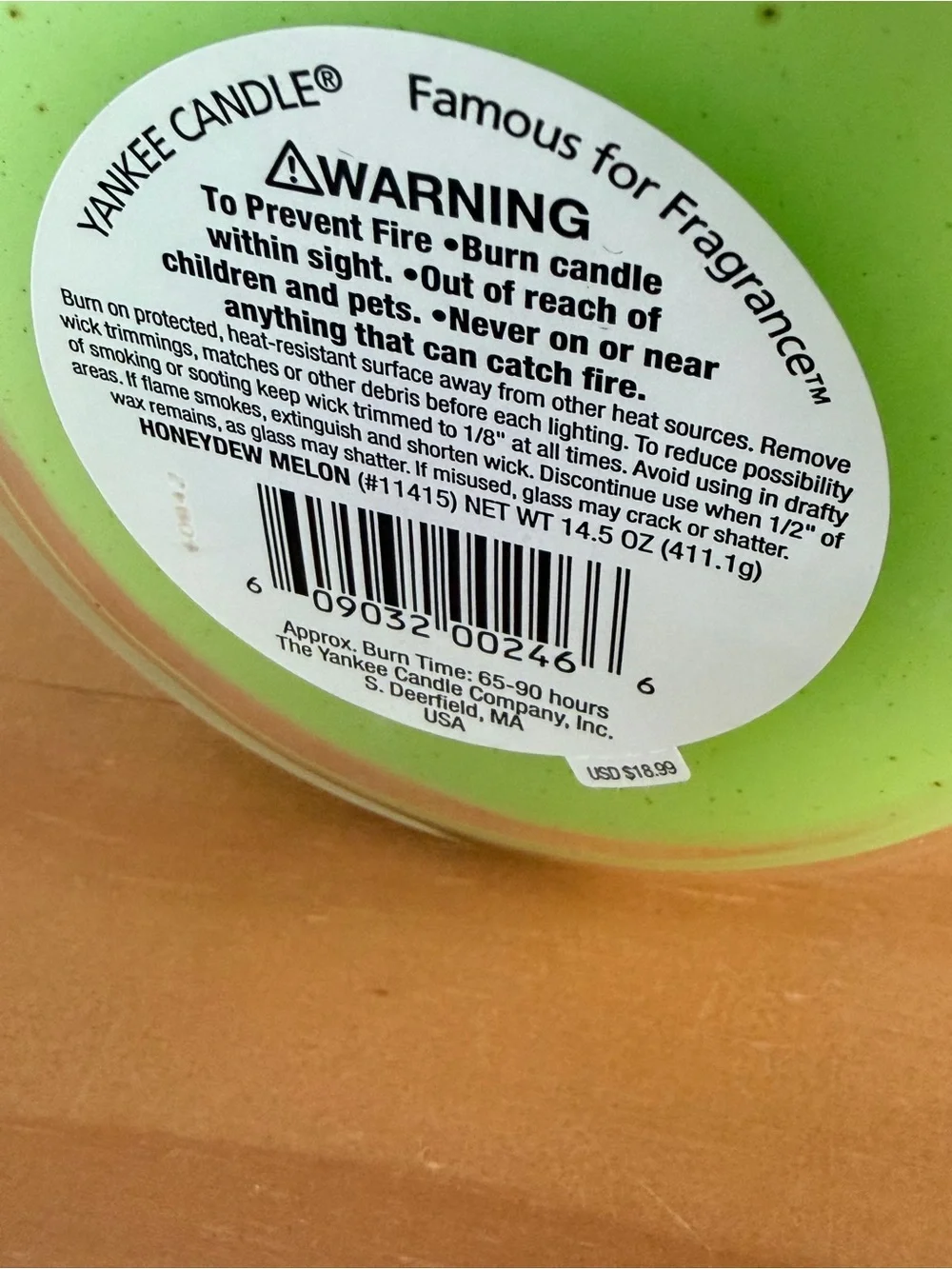 NEW Yankee Candle Honeydew Melon Fruit Large Jar 14.5 oz Retired